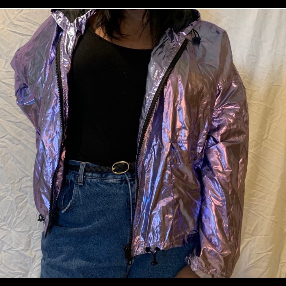 Plus size metallic multi colored rain coat